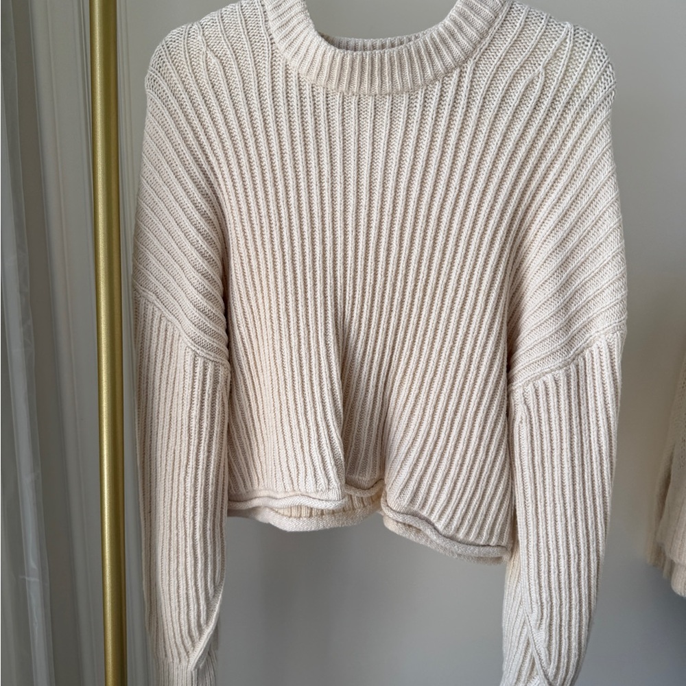 A.L.C. Ivory Ribbed Crew Neck Sweater